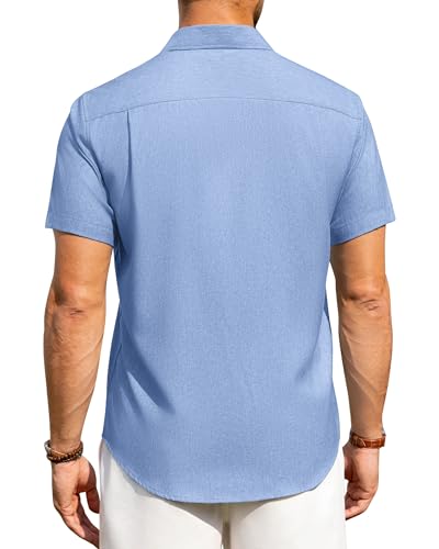 Image of Alimens & Gentle Mens Linen Shirts Short Sleeve Button Down Shirts Wrinkle Free Casual Vacation Beach Summer Tops