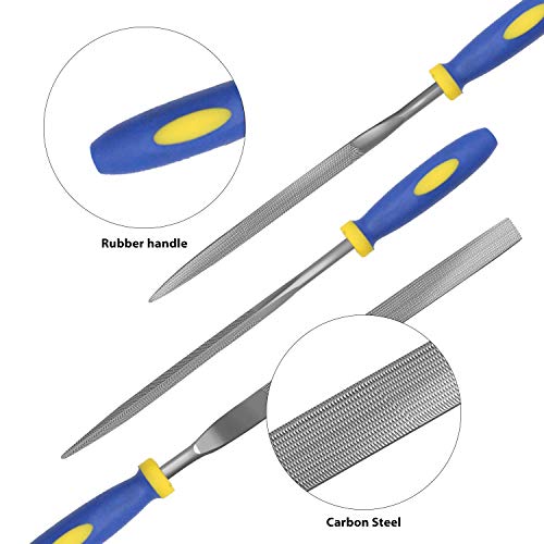 Kalim Needle File Set, Carbon Steel 6 Piece Set(6-1/4'' Total Length) Hardened Alloy Strength Steel - Set Includes Flat, Flat Warding, Square, Triangular, Round, And Half-Round File #TOP2
