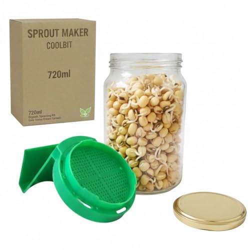 Image of COOLBIT Sprout Maker Glass Jar 720ml - Wide Mouth Seed Sprouter for Mung Bean, Chana & Lentils | BPA-Free Reusable Sprouting Jar for Kitchen & Microgreens. (Glass)