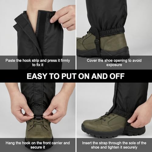 Image of GUSTAVE Hiking Leg Gaiters, Adjustable Outdoor Boot Gaiters with Hook and Loop & Strap, Lightweight Waterproof & Snowproof Lower Leg Protection for Trekking, Skiing, Mountaineering