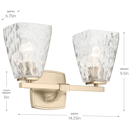 Image of Kichler Marant 14.25 inch 2-Light Bathroom Vanity Light Fixture with Clear Water Glass in Champagne Bronze for Powder Room Over Mirror (14.25 inch W x 9.5 inch H), 55215CPZWTR