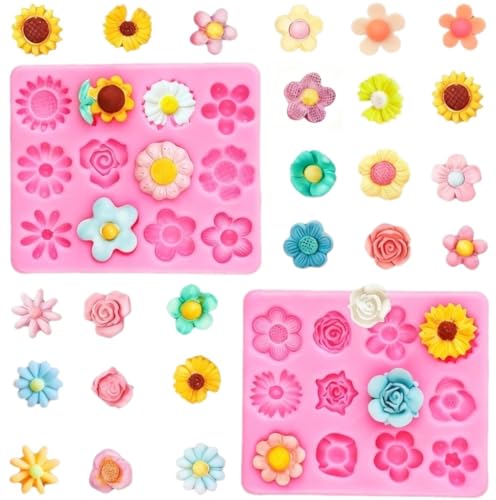 Flower Silicone Molds Small Flowers Fondant Molds Chocolate Molds for Candy Cake Decoration Desserts Cupcake Cake Pop Sugar Craft DIY Polymer Clay