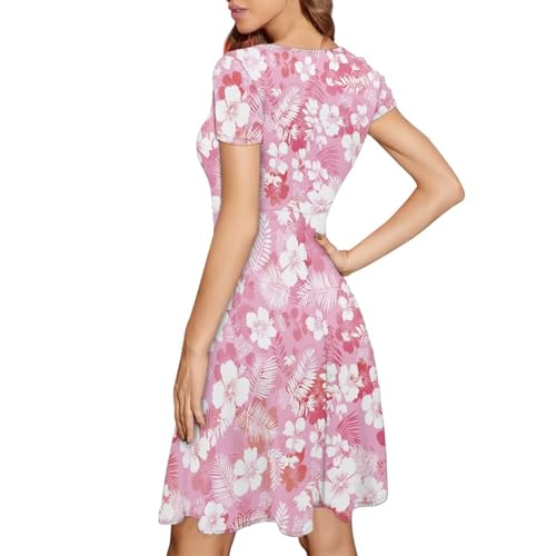Image of HUGS IDEA Womens Puffy Swing Midi Dress Round Neck Short Sleeve Party A-Line Dresses