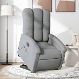 KHNLGFR Electric Power Lift Recliner Chair for Elderly with Massage, Light Gray Fabric, 6 Massage Points, Vibration Function, Side Pocket, 135 Degree Recline