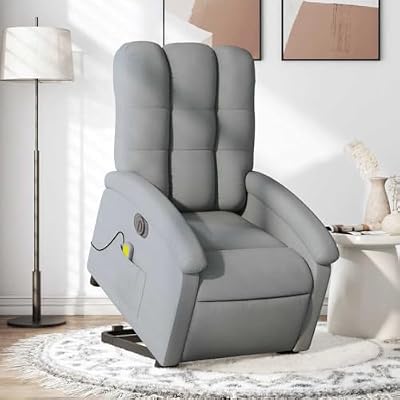 KHNLGFR Electric Power Lift Recliner Chair for Elderly with Massage, Light Gray Fabric, 6 Massage Points, Vibration Function, Side Pocket, 135 Degree Recline