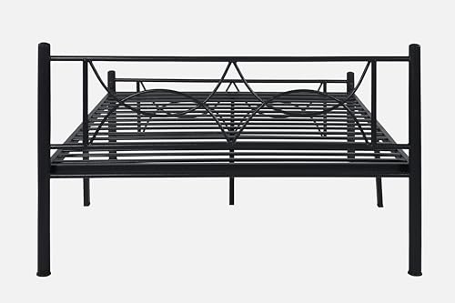Image of Luno Metal King Size Bed Without Storage | Wrought Iron Double Bed with Headboard & Footboard | Sturdy Powder Coated Platform Bed King Size Cot for BedroomLivingRoom Black (75x72)