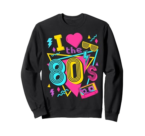 I Love The 80s Sweatshirt, Adult Unisex, Black, X-Large