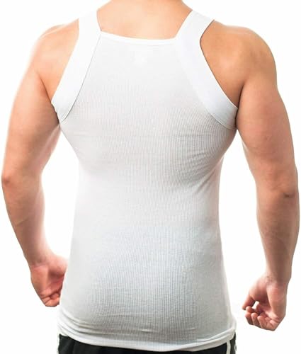 2 Packs Men's G-Unit Style Cotton Tank Tops Square Cut Muscle Rib A-Shirts4