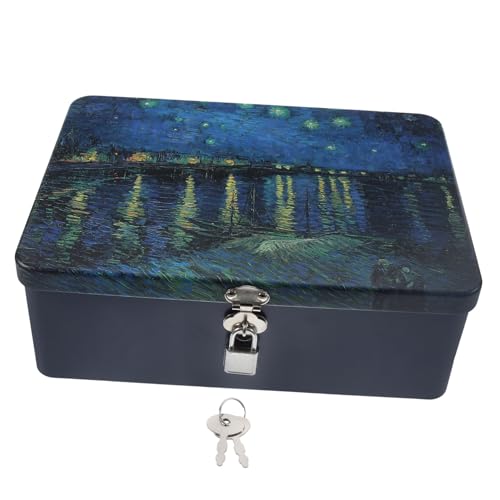 TINEASUR 鍵付きブリキ収納ボックス ビンテージ風マルチケース ジュエリー小物入れ 貯箱兼用 軽量耐久性収納ケース デスクトップ整理用