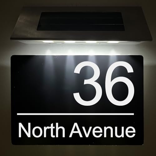 House Numbers Plaques with Solar Light Solar House Sign Solar House Number Name Plaques for Outside Home Sign Door Number Plaque for Wall (Design 10)
