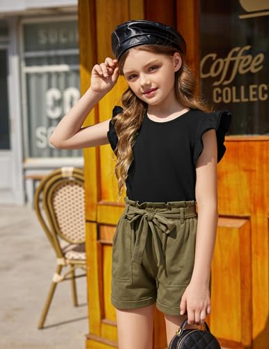 Image of Arshiner Girls Shirts Ruffle Short Sleeve Summer Cute Casual Crewneck Tops Blouse Tee
