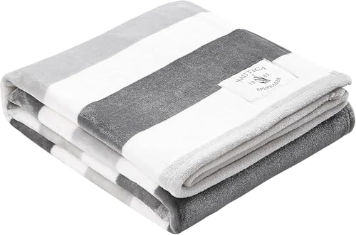 Image of Nautica - Throw Blanket, Super Soft & Cozy Fleece Bedding, Dorm Room Essentials (Awning Stripe Grey, 50 inch x 60 inch)