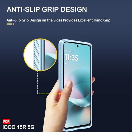 Image of TheGiftKart Liquid Silicon Back Cover Case for iQOO 15R 5G | Shockproof Military Grade Protection | Micro-Fibre Cloth On Inner Side | Built-in Anti-Slip Grip iQOO 15R Back Cover (TPU, Blue Silver)