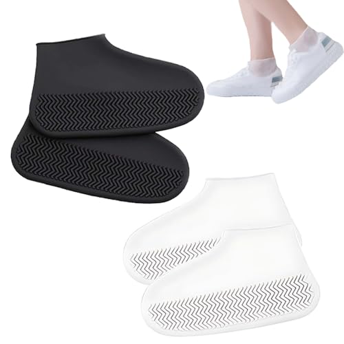 RXKFIGX 2 Pares Cubre Zapatos Impermeable, Funda de Silicona para Zapatos, Funda Impermeable Zapatos, Cubre Zapatos Impermeable para Lluvia Nieve Barro Salpicado Lluvia Reutilizables, Lavable (M)