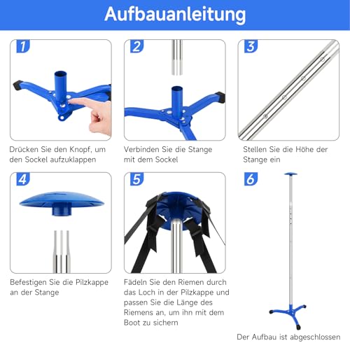 Barra de soporte para cubiertas de botes ajustable en azul con base triangular 5