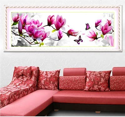 Kit complet de peinture au diamant fleur de magnolia violet mosaïque 5D 80x220cm