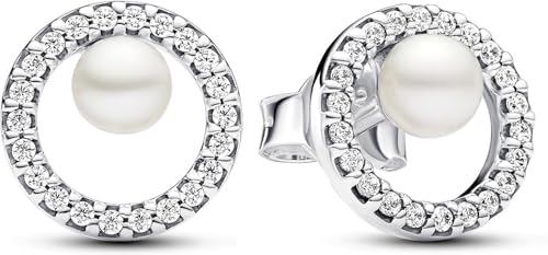 PANDORA Timeless Behandelte Süßwasserzuchtperle & Pavé-Strahlenkranz Ohrringe aus Sterling Silber mit Zirkonia, 293154C01