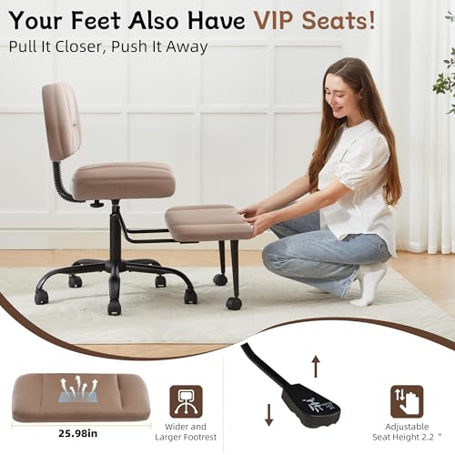 Image of Ergonomic Criss Cross Legged Office Chair, ADHD Chair, 360 Swivel Meditation Kneeling Chair with Wheels, Adjustable Footrest, Bigger & Wider Height Adjustable Seat, Strong Lumbar Support, Brown PU