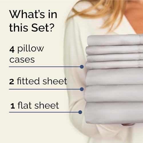 Image of Split King 7 Piece Bed Sheet Set - Soft, Breathable & Cooling - French Grey