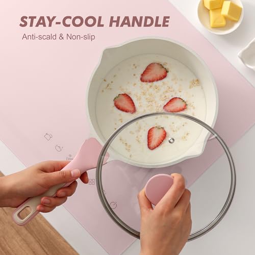 Image of SENSARTE Ceramic Nonstick Saucepan with Double Pouring Spout 3.0 Quarts, Cooking Pot with Stay Cool Handle, Induction Compatible, Ceramic Coating, Free of Intentionally Added PFOA /PFAS, Pink