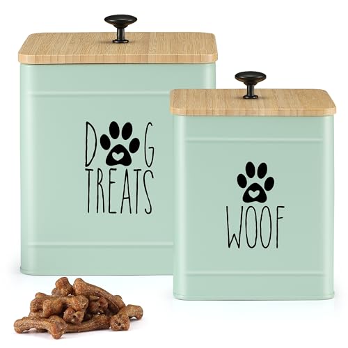 PERFNIQUE Dog Treat Container, Airtight Dog Treat Jar Set of 2, Dog Cookie Jar for kitchen Counter, Pet Treat Container, Dog Treat Canister and Storage, 7.8x6.2 & 7.3x5.5 (Sage Green)