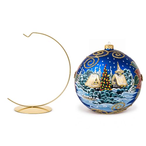 Hand Blown Glass Ball Christmas Ornament, 6 in, Blast Navy
