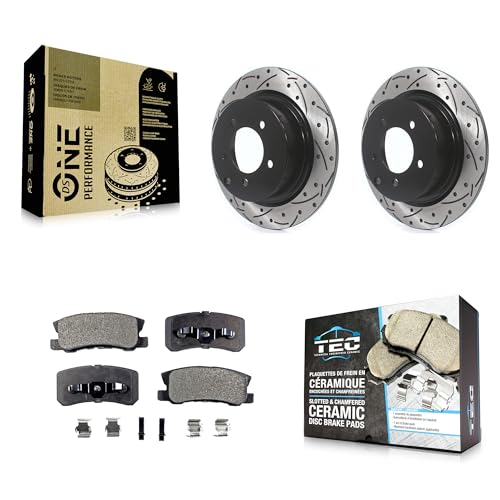 Transit Auto Rear Coated Drilled Slotted Disc Brake Rotors And Ceramic Pads Kit Replacement For Jeep Mitsubishi Patriot Lancer Chrysler Compass Dodge Outlander 200 Avenger Sebring Caliber Sport RVR by Transit Auto - Used condition - CA$103.11