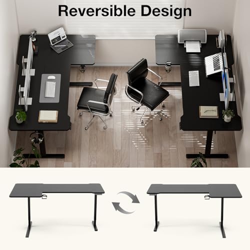 Image of Acrolix L Shaped Electric Standing Desk - 71x43.5 Inch Reversible Corner Sit Stand Desk with Hook&Cup Holder,Electric Height Adjustable Table,for Home Office Gaming&Trading Computer Desk, Black