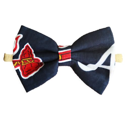 Image of Atlanta Baseball Newborn Baby Girl To Toddler Nylon Headband Bow - Made In USA