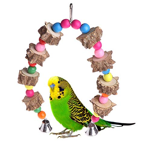 Image of Bird Parrot Swing Chewing Toys, Natural Wood Bird Perches for Bird Cage Accessories,Bird Toys Suitable for Small Parakeets, Budgie, Parrots,Cockatiels, Conures, Finches, colour