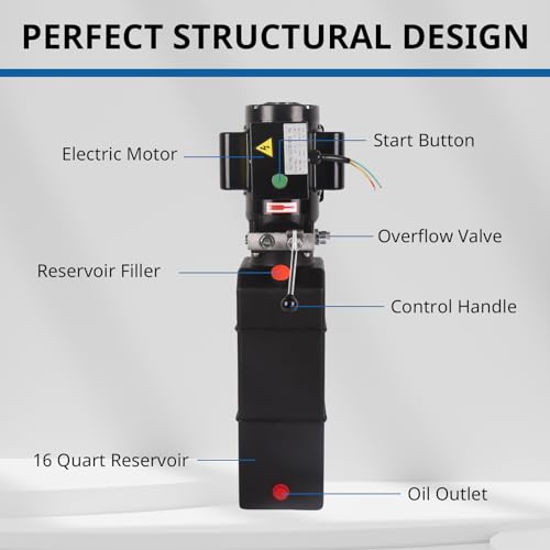 Image of 16 Quart 4 Gallon Hydraulic Pump 220-230V Hydraulic Power Unit Hydraulic Lift 3450 RPM 2HP Single Acting Electric Hydraulic Car Lift Pump Dump Trailer Pump for Car Lifting Platforms