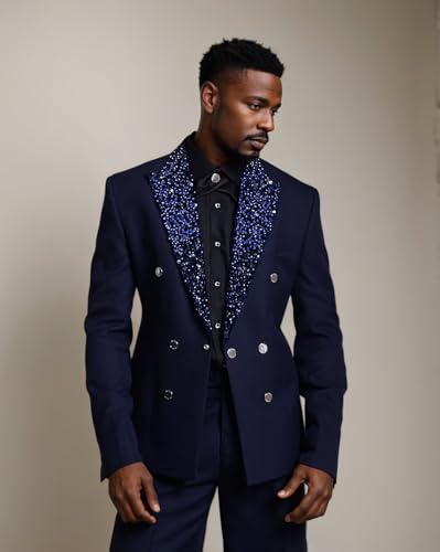 Casual Suits for Men 2 Piece Double Breasted Mens Suit Sequin Peak Lapel Mens Suits for Wedding Grooms4