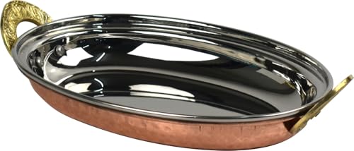 LAVV HOUSEWARES LTD Hammered Copper & Stainless Steel Oval Serving Dish with Brass Handles (8")