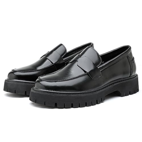 Men's Leather Platform Penny Loafers Stylish Round-Toe Lug Sole Non-Slip Slip-On Shoes Suitable for Business Work Formal Casual Wear