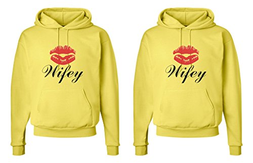 Fasciino LGBT Matching Gay Pride Hers & Hers Lesbian Couple Hooded Sweatshirt Set - Wifey and Wifey Lips