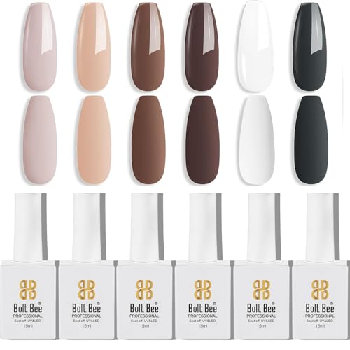Image of DUDUSTRONG Bolt Bee Gel Glossy Finish Nail Polish Kit Brown Gel Nail Polish Set, 6 Colors Nude Gel Polish Winter Grey Neutral For Women Girls (B2 Coffee Time (069+02+05+136+1+59)), 90 Ml