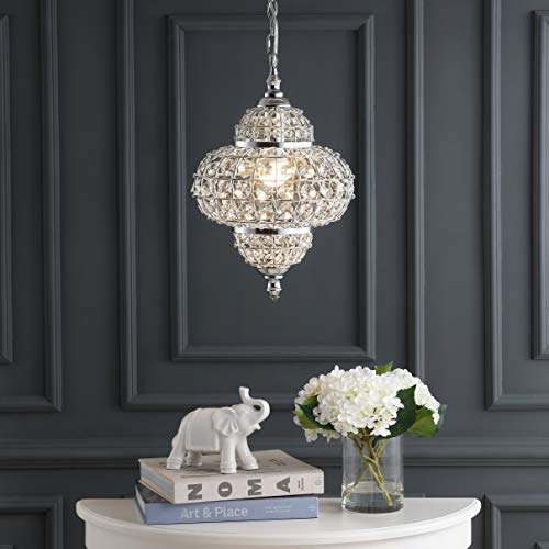 JONATHAN Y 12" Chrome 1-Light Crystal and Metal Pendant Light, Moroccan Quatrefoil Glam Chandelier for Kitchen Island, Entryway, Adjustable Chain, LED Bulb Included JYL6111A by JONATHAN Y - Image 3