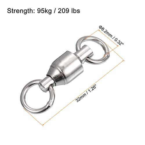 PATIKIL Ball Bearing Swivel, 10 Pack 209lb Carbon Steel Solid Welded Ring Fishing Tackle Connector, Silver - Image 2