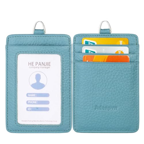 Teskyer Porta Badge, Porta Badge Da Collo in Pelle PU, con Cordino Retrattile, Tasca Con