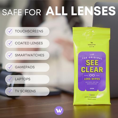 Image of See Clear Original Lens Cleaning Wipes - Pre-Moistened Eyeglass & Screen Cleaning Cloth Towelettes - Streak Free, Scratch Free Lens & Electronic Screen Cleaner - 24 Resealable Packs of 16 (384 Wipes)