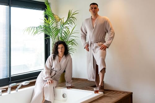 Image of Muslin Unisex Bathrobe Women & Men, 100% Cotton Kimono Lightweight Robe | Long Robes Soft, Absorbent, Spa robes