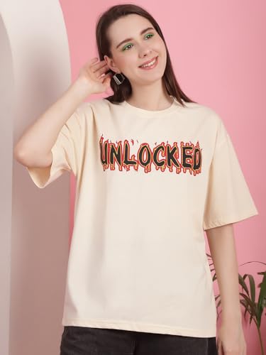 Image of Preneum Women's Cotton Cool Graphic Printed Baggy Fit Drop-Shoulder Sleeves Cotton Oversized T-Shirt