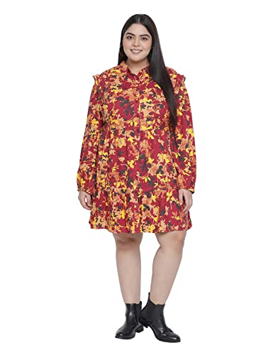 Image of oxolloxo Women Relaxed Fit Viscose Shirt Dress Regular Sleeves Printed Party Dress