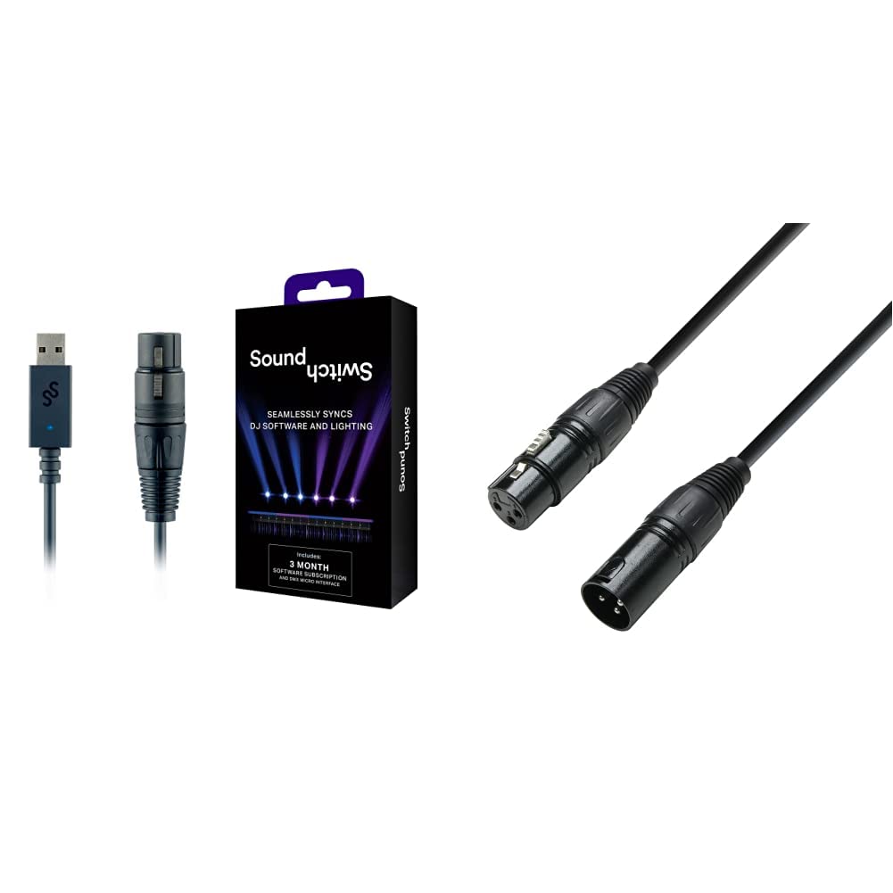 SoundSwitch Micro DMX Interface – Ultrakompaktes USB auf DMX Interface inklusive kostenloser Nutzung der SoundSwitch Software & Adam Hall Cables K3DMF0600 DMX Kabel XLR male auf XLR female 6m