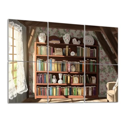 Art Acoustic Panels Self Adhesive Cozy Reading Nook Retro Liry Bookshelf Plush Armchair 6 Packs...