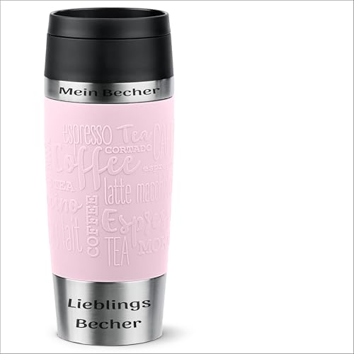 EMSA Dein Name auf dem Trinkbecher N20202 Travel Mug Classic 0,36 Liter, neuer Komfort-Schraubverschluss, Edelstahl, 100% dicht, 360°-Trinköffnung, Pastellrosa
