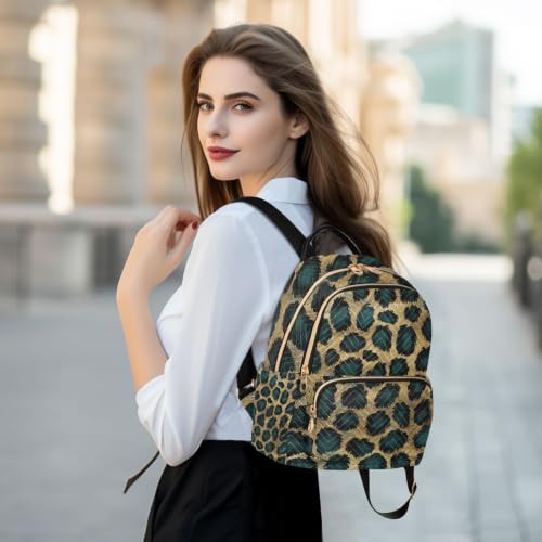 Image of ALAZA Green Gold Black Leopard Print Medium Backpack Purse for Women Travel Bag Fashion Daypack Back Pack Shoulder Bag