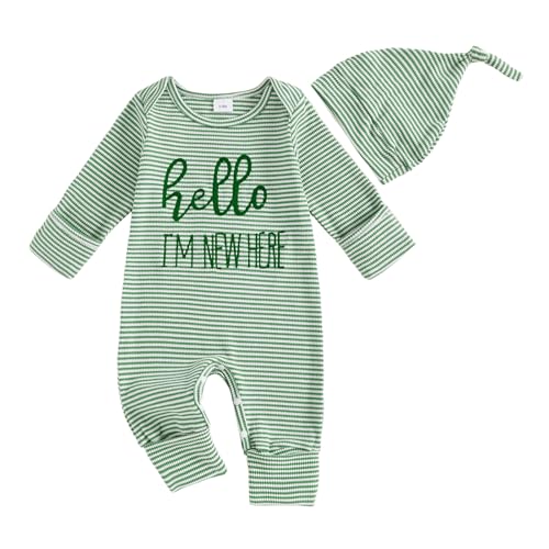 Image of mlpeerw Newborn Baby Boy Clothes Letter Print Romper Long Sleeve Jumpsuit And Hat Coming Home Outfit Infant Fall Clothes