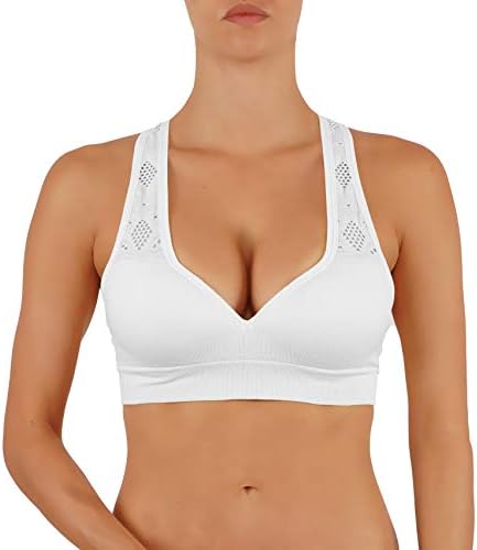 ROUGHRIVER Women's Yoga Crop Top Sports Bra with NOT Removable Adding Volume Pads Breathable Race Back (M 34-36 Cup B/D, RRCT400-WHT)