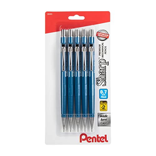 Porte-mines Pentel Sharp 0,7 mm corps bleu, lot de 5 crayons mécaniques
